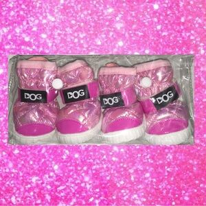 4pc Metallic Pink Waterproof Nonslip Dog Boots 🐶